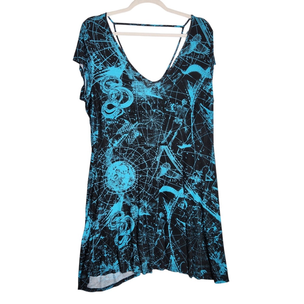 Hot Topic Celestial Skeleton Sun Moon Teal Black V-Neck Mini Dress Plus Size 5